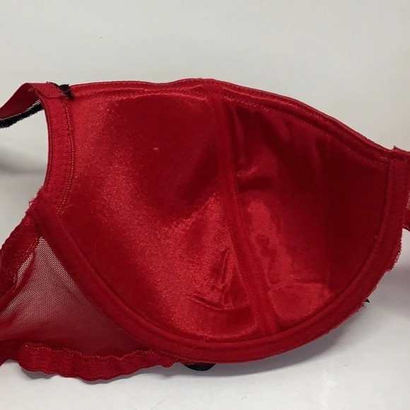 Popsi Lingerie Size 36C Red Lace Up Underwire Bra W/Mesh Ruffle Trim (Preowned) - Picture 7 of 8